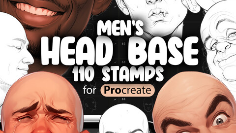 110 Procreate Men's Heads Base Stamps | Procreate Male Head Guide Stamps | Procreate Boy Head Reference Stamps | Procreate Portrait Stamp Brushes | Procreate Men's Faces Brushes | Procreate Male Brushes