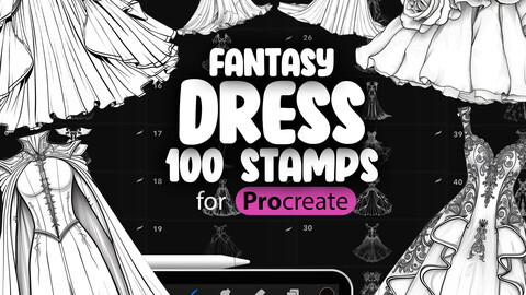 100 Procreate Fantasy Dress Stamps | Procreate Fashion Dresses | Procreate Clothes Brushes | Procreate Clothing Brushes | Procreate Wedding Dress Brushes | Procreate Fairy Dress Clothes Brushes | Procreate Woman Dress Brushes