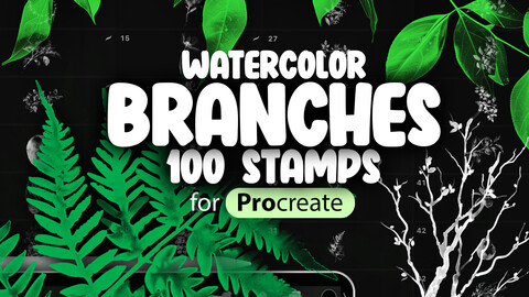 100 Procreate Watercolor Tree Branch Stamp Brushes | Procreate Watercolor Leaves Stamps Brushes | Procreate Plant Stamps Brushes | Procreate Foliage Brushes | Procreate Nature Brushes