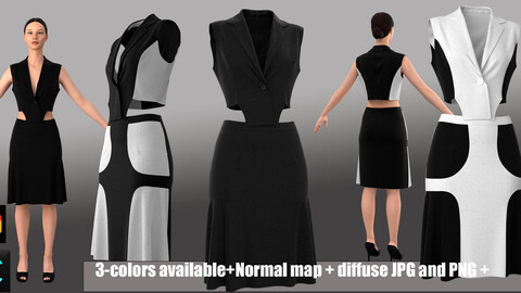 suit skirt and vest women's clothing Marvelous Designer