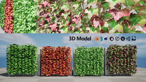 low poly Parthenocissus ivy climbers with free tutorial