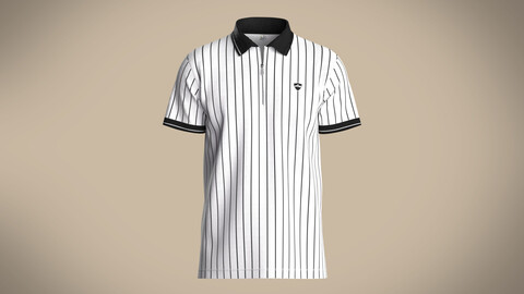 Mens white polo shirt with black stripes