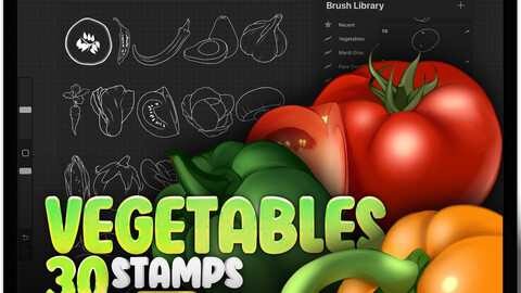 30 Procreate Vegetables Stamp Brushes | Procreate Food Stamps | Cucumber Procreate Brushes | Eggplant Procreate Brushes | Mushrooms Procreate Brushes | Garlic Procreate Brushes | Onion Procreate Brushes | Pumpkin Procreate | Carrot Pepper Procreate Brush