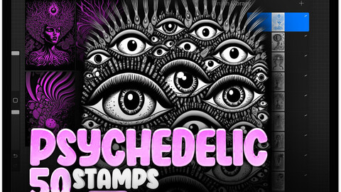 50 Procreate Psychedelic Trips Stamp Brushes | Procreate Psychedelic Coloring Book Brushes | Procreate Psychedelic Sketches | Procreate LSD Trip Art Brushes