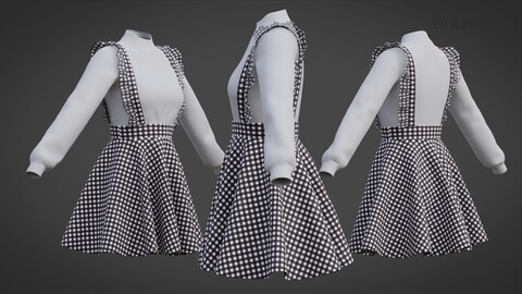 3D Check Pinafore Dress And Sweater - Jumper Cloth Model