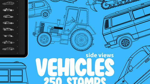 250 Vehicles (side view) Stamp Brushes for Procreate | Construction Vehicle Procreate Brushes | Procreate Heavy Vehicle Brushes | Cars Procreate Brushes | Transport Procreate Brushes