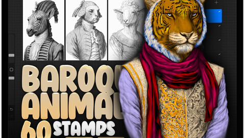 60 Procreate Baroque Animals Part -1 Stamp Brushes | Procreate Bear Brushes | Procreate Bat Brushes | Procreate Zebra Brushes | Procreate Yak Brushes | Procreate Wolf Brushes | Procreate Lion Brushes | Procreate Sheep Brushes