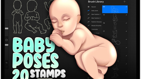 20 Procreate Baby Poses Stamp Brushes | Procreate Baby Body Guides | Baby Drawing Procreate Brushes | Procreate Babies Anatomy | Procreate Newborn Body Character | Figure Procreate Babies | Procreate Toddler Stamp Brushses