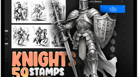 59 Procreate Knight Stamp Brushes | Procreate Knights Battle Brushes | Procreate Medieval Knight Brushes | Procreate Knight on a Horse Sketches