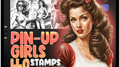 40 Procreate Pinup Women Part-2 Stamp Brushes | Pin Up Girls Stamp Brushes Procreate | Procreate Vintage Girls Style Stamp Brushes | Retro Girls Style Stamp Brushes | Procreate Old-Fashion Style Girls Brushes