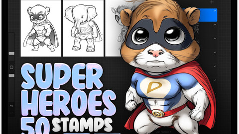 50 Procreate Superheroes Stamp Brushes Part-2 | Procreate Anime Super Man Brushes | Procreate Manga Super Woman Brushes | Procreate Cartoon Superhero Animals Brushes