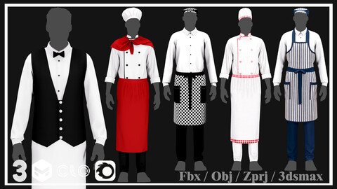 5 models of chef and waiter clothes