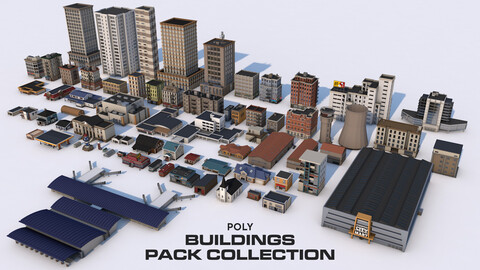 70 Poly Buildings Pack Collection