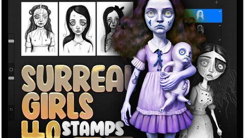 40 Procreate Surreal Girls Part-1 Stamp Brushes | Procreate Lowbrow Girls Brushes | Procreate Psychedelic Woman Brushes | Procreate Subcultural Brushes | Procreate Monsters Girl Brushes | Procreate Zombie Drugs Art Brushes