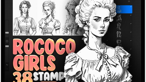 38 Procreate Rococo Girls Stamp Brushes | Procreate Vintage Women Brushes | Procreate Retro Women Brushes | Procreate Old Europe Fashion Brushes | Europe Old-Fashion Procreate Brushes | Procreate Woman Medieval Era Stamp Btushes