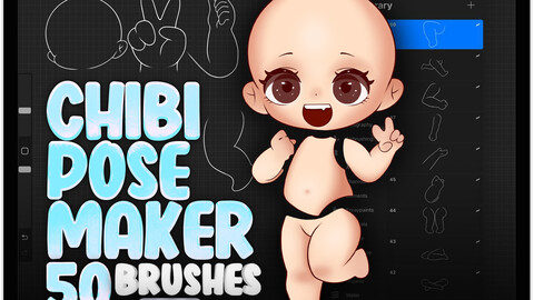 50 Chibi Pose Maker Brushes for Procreate | Chibi Builder Brushes for Procreate | Procreate Chibi Stamp Brushes |  Chibi Constructor Brushes for Procreate | Procreate Kawaii Body Maker Stamp Brushes