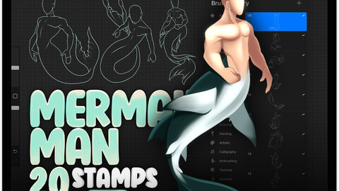 20 Mermaid Men Stamp Brushes for Procreate | Mermaid Boys Stamp Brushes for Procreate | Procreate Mermaid Male Base Brushes | Procreate Mermaid Guide Brushes | Procreate Male Cartoon Characters Stamp Brushes