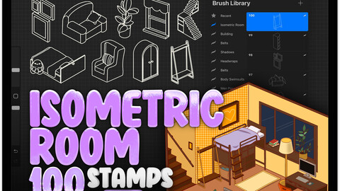 100 Isometric Room Brushes for Procreate | Isometric 3D Boy Room Procreate Stamps | Isometric 3D Girl Room | Procreate Interior Stamps Brushes | Procreate Apartment Stamp Brushes | Procreate Furniture Stamp Brushes