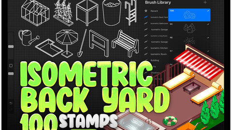 50 Back Yard Isometric Brushes for Procreate | Garden Isometric Brushes for Procreate | Isometric 3D Interior Procreate Stamps Brushes | Procreate Back Yard Furniture Isometric Stamp Brushes | Procreate Houses Brushes | Procreate Home Furniture Stamp Brush