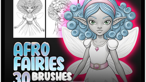 30 Afro Fairies Procreate Stamp Brushes | Afro Fairies Photoshop Brushes | Fantasy Elf Brush Set for Procreate | Fantasy Character Stamp Brushes | Procreate Cartoon Brushes | Procreate Cute Fairy Stamp Brushes