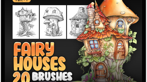 20 Fairy House Procreate Stamp Brushes Part-1 | Fairy House Photoshop Brushes | Kawaii House Stamp Brushes | Fantasy House Procreate Brushes | Beautiful Magic House Procreate Brushes | Procreate Cartoon House Stamps Brushes