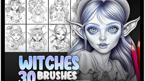 30 Cute Witches Procreate Stamp Brushes | Fairy Witches Photoshop Brushes | Beautiful Witch Girls Procreate Brushes | Procreate Cute Fantasy Witches Brushes | procreate Fairy Characters Stamp Brushes | Procreate Cartoon Girls Stamp Brushes