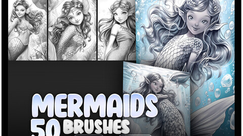 50 Mermaids Procreate Brushes | Mermaids Photoshop Brushes | Mermaid Girls Stamp Brushes for Procreate | Beautiful Cute Mermaids Procreate Brushes | Mermaids Women Procreate Photoshop Brushes | Cartoon Photoshop Brushes