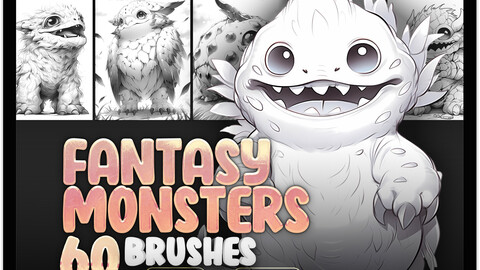 60 Fantasy Monsters Procreate Brushes | Fantasy Monsters Photoshop Brushes | Adorable Monsters Stamp Brushes for Procreate | Kawaii Monsters Photoshop Brushes | Cute Monsters Procreate Brushes | Monsters Characters Procreate Photoshop Brushes