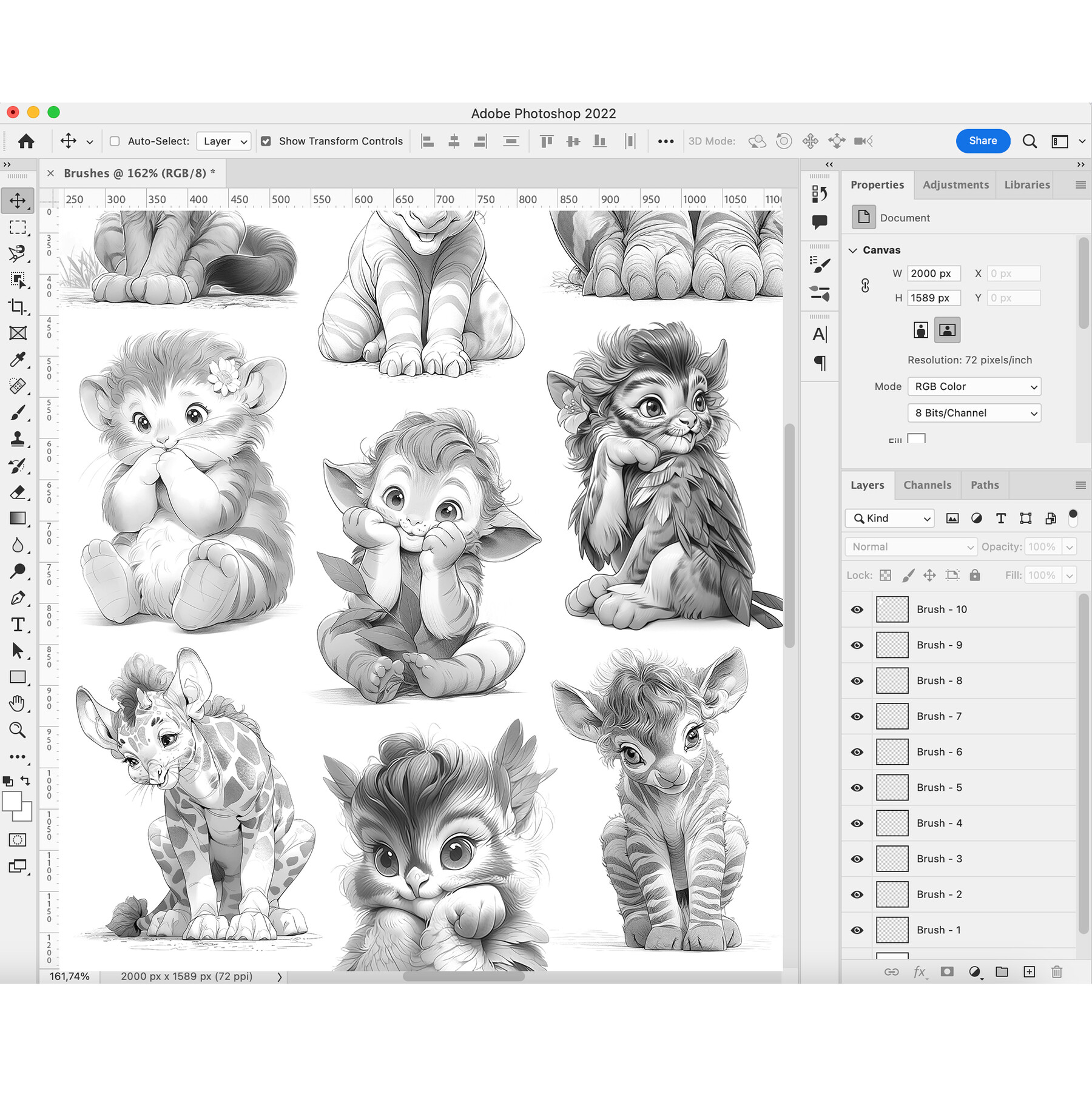 ArtStation - 48 Cute Animals Procreate Brushes | Cute Animals Photoshop ...