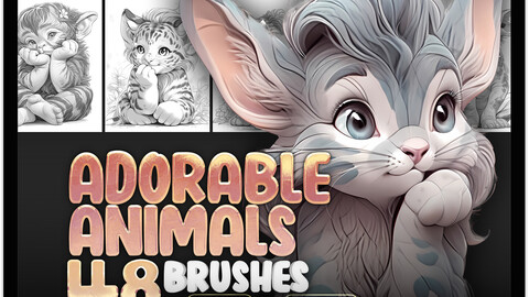 48 Cute Animals Procreate Brushes | Cute Animals Photoshop Brushes | Fantasy Animals Procreate Animals | Adorable Animals Stamp Brushes for Procreate and Photoshop