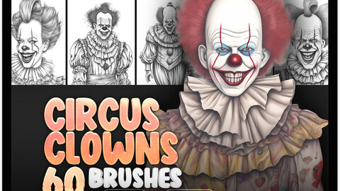 60 Circus Clowns Procreate Brushes | Circus Clowns Photoshop Brushes | Horror Clown Stamp Brushes for Procreate and Photoshop | Scary Clown Procreate Brushes | Clown Characters Procreate Photoshop Brushes