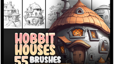 55 Hobbit Houses Procreate Brushes | Hobbit Houses Photoshop Brushes | Fairy House Stamp Brushes for Procreate and Photoshop | Fairy Homes Procreate Photoshop Brushes | Cartoon Houses Stam Brushes