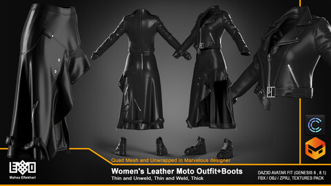 Women's Leather Moto Outfit + Boots (ZPRJ+FBX+OBJ Files)