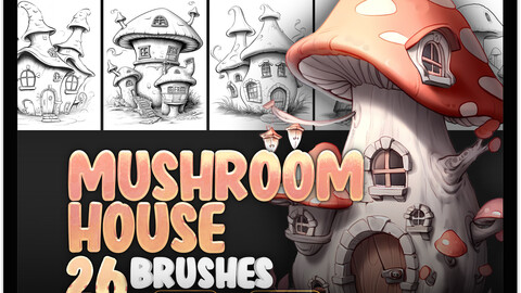 26 Mushroom Huts Procreate Brushes | Mushroom Huts Photoshop Brushes | Fantasy House Photoshop Brushes | Fairy House Procreate Brushes | Magic House Stamps Brushes Procreate