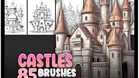 85 Castles Procreate Brushes | Castles Photoshop Brushes | Magic Castle Procreate Stamp Brushes | Fantasy Castle Stamp Brushes for Procreate and Photoshop | Cartoon Castle Procreate Brushes