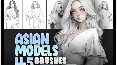 45 Asian Models Procreate Brushes | Asian Models Photoshop Brushes | Manga Fashion Girls Procreate Brushes | Anime Fashion Girls Photoshop Brushes | Japanese Girls Procreate Brushes |  Asian Women Fashion Procreate Photoshop Brushes