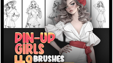 49 Pin-Up Girls Procreate Brushes | Pin-Up Girls Photoshop Brushes | Retro Women Procreate Stamp Brushes | Vintage Girls Procreate Stamp Brushes | Procreate Old-Fashion Stamp Brushes | Photoshop Old-Fashion Stamp Brushes