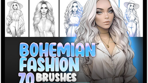 70 Girls in Bohemian Fashion Style Stamp Brushes for Procreate | Women Bohemian Fashion Style Brushes for Photoshop and Procreate | Fashion Clothes Brushes Photoshop Procreate