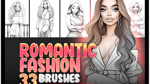 33 Romantic Fashion Style Procreate Brushes | Fashion Women Romantic Style Photoshop Brushes | Clothes Procreate Stamp Brushes | Fashion Procreate Stamp Brushes | Romantic Fashion Girls Photoshop Brushes