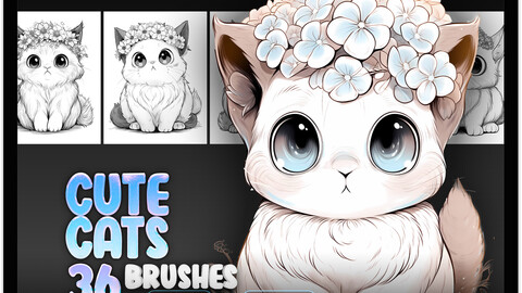 36 Cute Cats Procreate Brushes | Cute Cats Photoshop Brushes | Kawaii Cats Procreate Brushes | Procreate Cute Animals Brushes | Floral Cats Stamp Brushes Photoshop | Cute Animals Brushes Photoshop | Kawaii Animals Photoshop Brushes