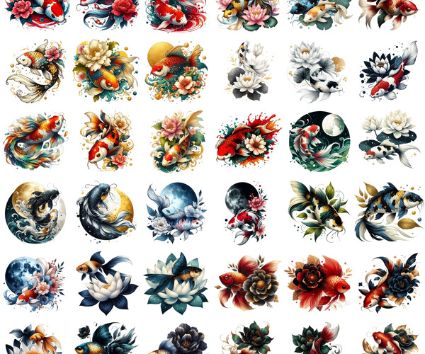 ArtStation - 180 Koi Fish Watercolor Clipart Bundle, Free Commercial ...