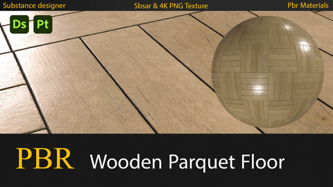 Wooden Parquet Floor | Sbsar & 4k PNG Textures |