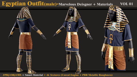 Egyptian Outfit-MALE- MD/Clo3d + Smart Material + 4K Textures + OBJ + FBX (vol 01)