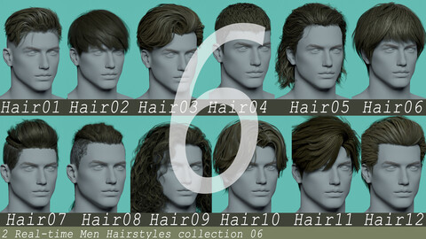 12 Real-time men Hairstyles collection 06hair stylized anime viking head man male blonde brunette beautiful wig character hairstyle haircut human real time ingame lowpoly