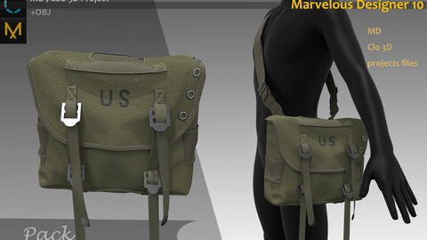 Canvas Cross Body bag_for Male or Female_Marvelous designer(Clo3d) project_OBJ&FBX(if needed)