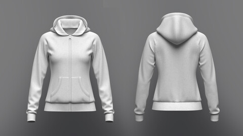 Women's Front Zip Raglan Hoodie 3d Model