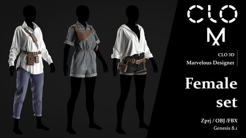 Female set / Marvelous Designer/Clo3D project file + OBJ, FBX