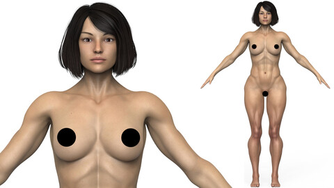 Nude Adult Muscular Woman With Vagina 3D Model