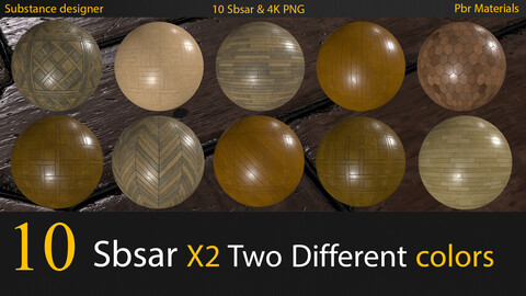 10 Wooden Parquet Floor Base Materials | 10 Sbsar & 4K PNG Textures |