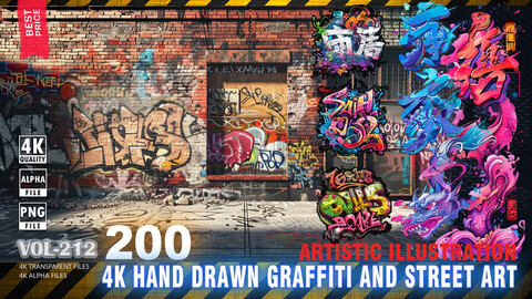 200 4K HAND DRAWN GRAFFITI AND STREET ART - ARTISTIC ILLUSTRATION - HIGH END QUALITY RES - (TRANSPARENT & ALPHA) - VOL212